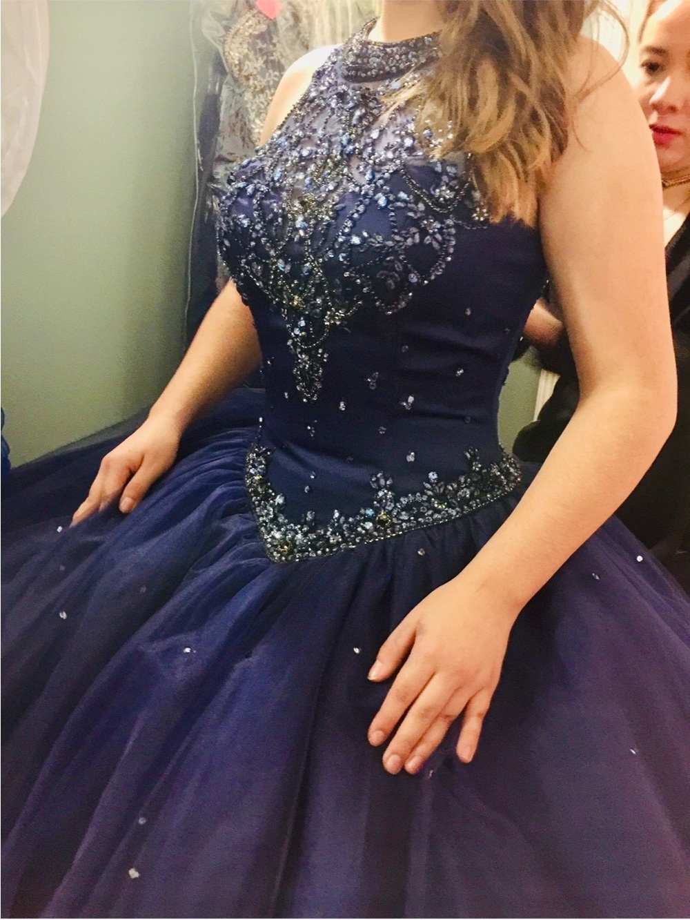 Quincenera Navy Beaded Dress with petticoat
